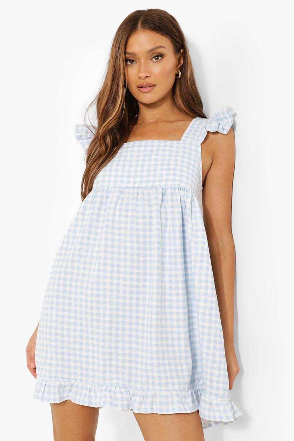 Blue gingham pinafore dress best sale